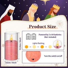 BBTO Christmas Flameless Advent Candles Set of 4, LED Advent Pillar Candles Battery Operated Purple Pink Acrylic Flameless Votive for Seasonal Celebration Rituals Festival Church Decor(3 x 6 Inches)