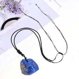 Erliway Erliway 1.2" Raw Stone Necklace for Women Men, Natural Rough Lapis Lazuli Gemstone Crystal Pendant, Adjustable Healing Crystal Necklace with Hand-Woven Rope