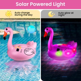 2PCS Floating Pool Lights with 5 Holes Floating Drink Holder, Glow in The Dark Color Changing Solar Powered Inflatable Flamingo Lights with Remote Switch for Pool Wedding Patio Party Outdoor Decor