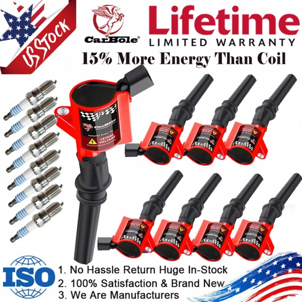 CarBole HIGH OUTPUT ENERGY RED IGNITION COIL & Spark Plugs