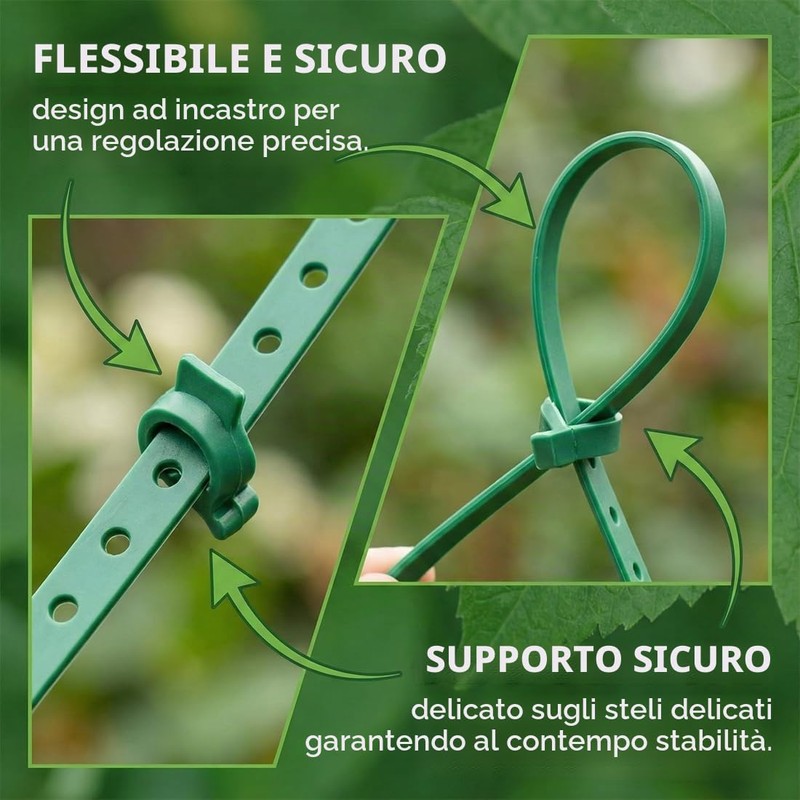 KAHZOR 100 pezzi Piante Regolabile Fascette, Fascette Verdi per Piante,