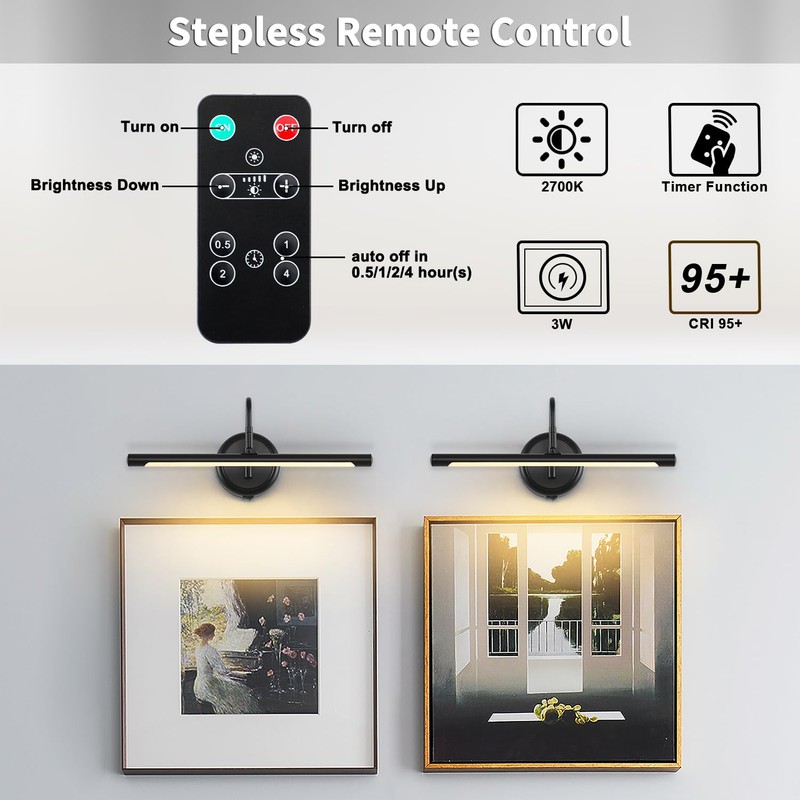 JOOSENLUX Modern Wall Lights Battery Operated Black Wireless Picture Lights