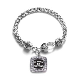 Inspired Silver - I'd Rather Be Sleeping - Silver Braided Bracelet for Women - Square Charm Bracelet Jewelry Gift with Cubic Zirconia - Women's Charm Bracelet with Lobster Claw Clasp
