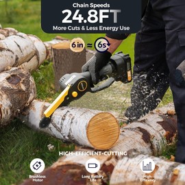 NaTiddy Mini Cordless Chainsaw, 6 Inch Handheld Chain Saw with Security Lock [Seniors Friendly], Portable Battery Powered Chainsaw for Tree Trimming Wood Cutting (Yellow)
