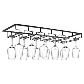 Xverycan Wine Glass Rack Under Cabinet, 6 Row Extreme Large Stemware Hanger, Metal Wine Glass Holder, DIY Bar Glass Storage Rack for Bar Counter, Kitchen, Screws Included (Black)