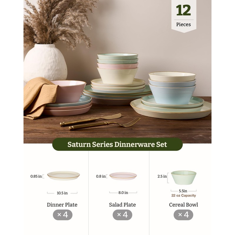 Famiware Saturn Dinnerware Sets, Plates and Bowls Sets for 4,