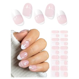 AutyaMee Semi Cured Gel Nail Strips (White Rose French), Chrome, 20 Pcs Gel Nail Wraps, Stickers, UV Light Required, Salon Quality, Long Lasting