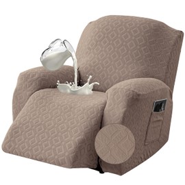 Gennia Waterproof Recliner Chair Cover,Stretch Reclining Sofa Covers with Pockets,Washable Lazy Boy Recliner Slipcovers,Leakproof Couch Protector for Kids, Pets, Dog and Cat (1 Seat, Taupe)