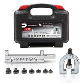 Powerbuilt 9 Piece Double Flaring Tool Set, Use on Copper, Aluminum, Soft Steel Brake Line and Brass Tubing, Storage Case - 648610
