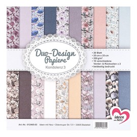 Ideen mit Herz Duo Design Papers Pad with 20 Sheets of Craft Paper 25 x 25 cm 250 g/m² Printed on Both Sides Design Paper Motif Paper Ideal for Scrapbooking and Crafts Condolence 03