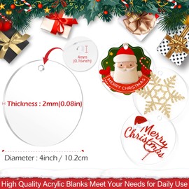 4 Inch Clear Acrylic Ornaments for Crafts- 30 Pieces Blank Acrylic Ornaments Clear Plexiglass Circle Disc with Hole, Acrylic Ornament Blanks for Christmas Decor, Cricut and Vinyl Projects