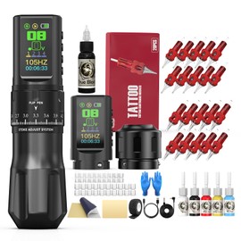 WORMHOLE PRO Tattoo Gun Kit Wireless Tattoo Machine 2 Batteries 1,800mAh Power Supply, 20PCS Tattoo Needles with Extra Battery RCA Jack Part, Brushless Motor, 7 Strokes Length for Tattoo Artists