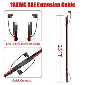 Magiktech 3/6/12/25/50 FT SAE to SAE Extension Cable 10AWG,10 Gauge 25FT SAE Adapter Cable,SAE Ports Wire for Solar Panel Battery Automotive RV Camp Trailer Tractor (10AWG 25FT)