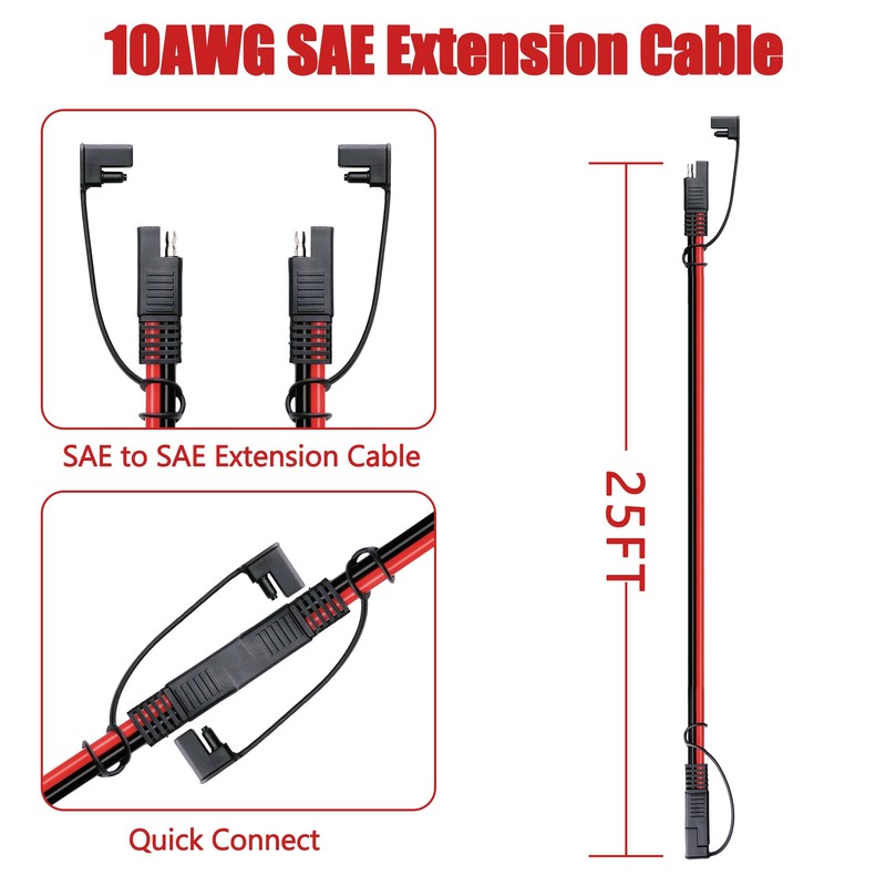 Magiktech 3/6/12/25/50 FT SAE to SAE Extension Cable 10AWG,10 Gauge