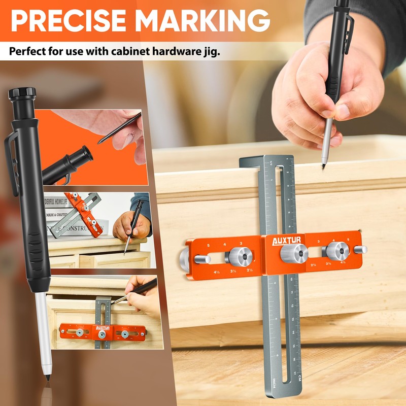 AUXTUR Cabinet Hardware Jig with Deep Hole Pencil, Adjustable Cabinet