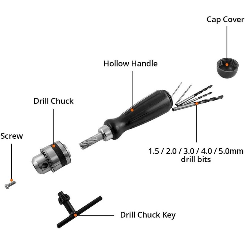 QWORK Portable Hand Drill With 3 Jaw Chuck For Precision