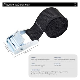 Bailinks 2-Pack Heavy Duty Tie Down Straps,Adjustable Lashing Straps with Buckle, Durable Black Tension Belts for Securing Cargo, Motorcycle, Trucks, Trailers, Luggage (25MMX1M)