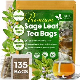 FreshDrinkUS, Premium 135 Sage Leaf Tea Bags, 100% Natural & Pure from Sage Leaves. Loose Leaf Herbal Tea. Made with Natural Material Tea Bags. No Sugar, No Caffeine, No Gluten, Vegan.
