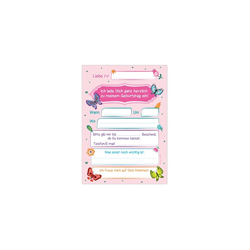 Junapack 12 Invitations for 10th Birthday Girl Butterflies