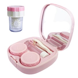 CADEVED Contact Lens Case Kit with Cleaner Washer, Contact Lenses Applicator Removal Tool Kit with Mirror Solution Bottle for Daily and Outdoor Use(Pink)