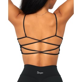Danysu Womens Backless Sports Bra Open Back Workout Top Light Support Strappy Sport Bra Cute Gym Clothes Square Neck Black S
