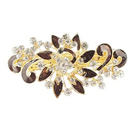 Ladies Enamel & Diamante Evening Occasion Stencil Hair Barrette Clip Peacock Waves (Pointy Brown)