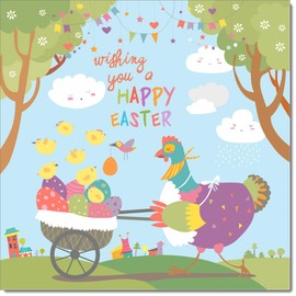 doodlecards Easter Card Hen and Eggs Square Size with Plain Envelope