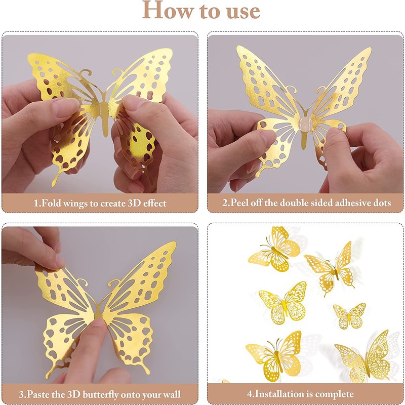 36pcs Butterfly Wall Decor, 3D Butterflies Stickers for Party Decorations，Kids