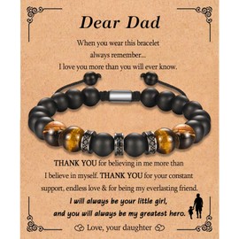 KORAS Gifts for Dad, Dad Bracelet Tiger Eye Stone Bracelet, Adjustable Beads Bracelet Presents for Dad on Fathers Day Birthday Christmas, Memorable Dad Gifts from Daughter