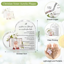 Barydat 5 Pcs Christian Sister Gifts for Women Sister in Christ Heart Plaques Religious Acrylic Desk Decor Inspirational Bible Verse Plaque Signs for Mom Friends Birthday Easter Mother's Day