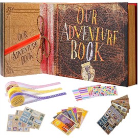 Our Adventure Book Handcrafted Leather-Bound Scrapbook,A Tribute to the Inspirational 'Up' Saga,11.92 x 7.62" Embossed Lettering Ideal for Photos,Gift for Couples Anniversary, Weddings, Travelling