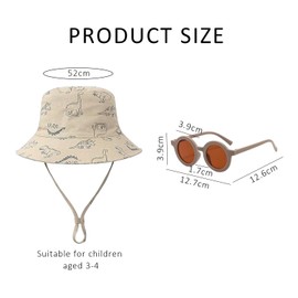 ZBHDEYG 1 x children's sun hat, 1 x sunglasses, summer children's sun hat, outdoor children's sun hat, patterned children's hat, Khaki