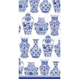 Boston International IHR Rosanne Beck Collections Guest Towel Buffet Paper Napkins, 8.5" x 4.5", Blue and White Urns