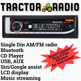 Generic Tractor Radio with Easy Plug & Play Harness AM FM Bluetooth CD Player USB Direct Connect Music Streaming (for Kubota)