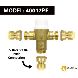 CMI Inc Thermostatic Mixing Valve with Push to connect Connections, For Hot Water Heater,Water Control,Shower,Temperature Regulator (1/2" push fit)