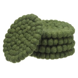 PATIKIL Set of 5 Round Wool Felt Coasters, Absorbent Cute Desk Coaster for Drinks Handmade Felt Table Decor Fun Merino Wool Pads for Bar Home Office Restaurants, Green