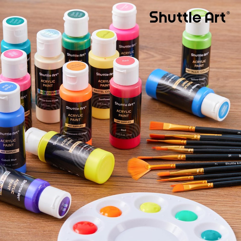 Shuttle Art 100 Colors Acrylic Paint, 2oz/60ml Bottles, Include 2