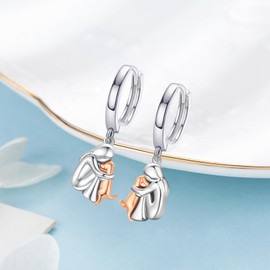 Dog Stud Earrings 925 Silver Hoop Earrings Rose Gold Dog Hanging Earrings Girls Gold Stud Dog Jewellery for Children Women, Sterling Silver