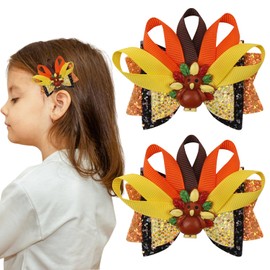 Thanksgiving Turkey Bow Clip for Girls Glitter Turkey Hair Bow Clip Thanksgiving Hair Accessories for Baby Hair Clips Alligator Clip Non-slip Fall Thanksgiving Gift for Hair 2Pcs