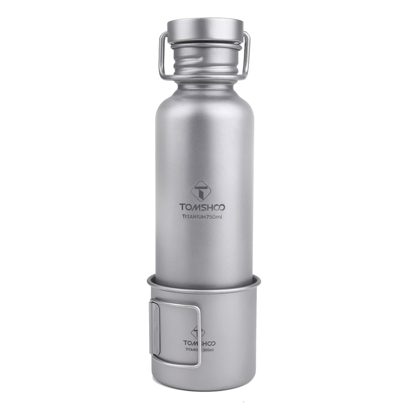 TOMSHOO 550ml Full Titanium Water Bottle with Extra Plastic Lid