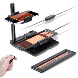 JJC Mobile Film Scanner Converts 35mm & 120 Format Film to Digital, Negative Film Digitizer with LED Backlight and Adjustable Cellphone Clamp Holder, Detachable Wireless Remote Included
