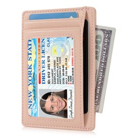 GH GOLD HORSE Slim RFID Blocking Card Holder Minimalist Leather Front Pocket Wallet for Women, Cross-Pink, Slim, Minimalist Slim Leather Female Travel Wallet Front Pocket Card Holder for Women