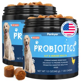 Penkyer Probiotics for Dogs, Dog Probiotics for Yeast, Itchy Skin and Itchy Ears, Digestive Enzymes with Prebiotics for Digestive Health, Probiotic Chews for Dogs Support Immunity Health - (Chicken 240 Ct)