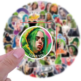 110pcs Billie Stickers, Eilish Singer Cool Stickers, Trendy Waterproof Vinyl Decals for Teens Water Bottles Laptop Phone Skateboard Luggage Bicycle Guitar
