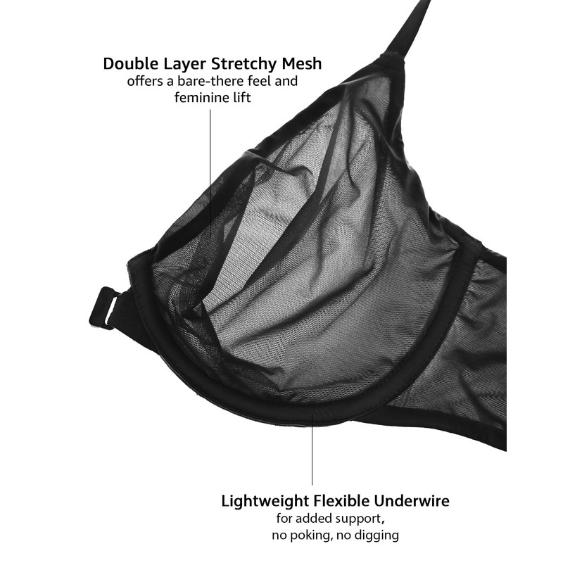 INLYRIC Women's Mesh Front Closure Bras Unlined Sheer Demi Plunge