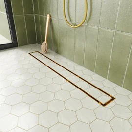 Neodrain 24-Inch Gold Linear Shower Drain with Tile Insert Cover, Golden 304 Stainless Steel Rectangle Shower Floor Drain, Linear Drain with Leveling Feet, Hair Strainer, CUPC Certified