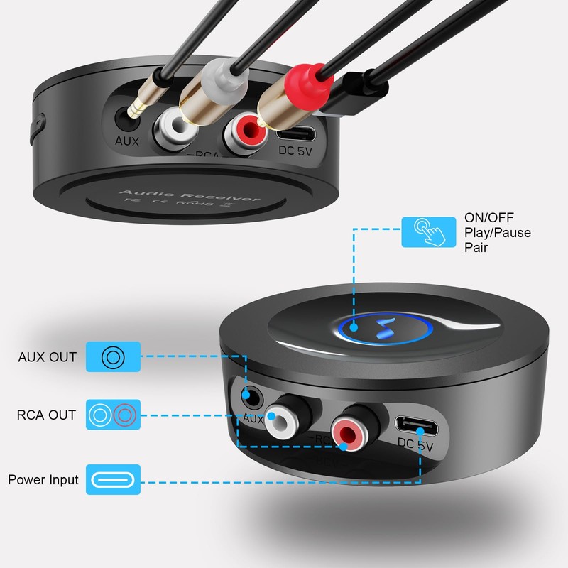 Bluetooth 5.2 Receiver for Home Stereo AUX Adapter for HiFi