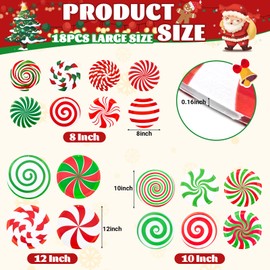 18Pcs 12/10/8inch Large Christmas Candy Yard Hanging Ornaments Double Sided Hanging Peppermint Lollipop Yard Decorations Christmas Candy Lawn Ornament for Outdoor Indoor Xmas Holiday Party Decorations