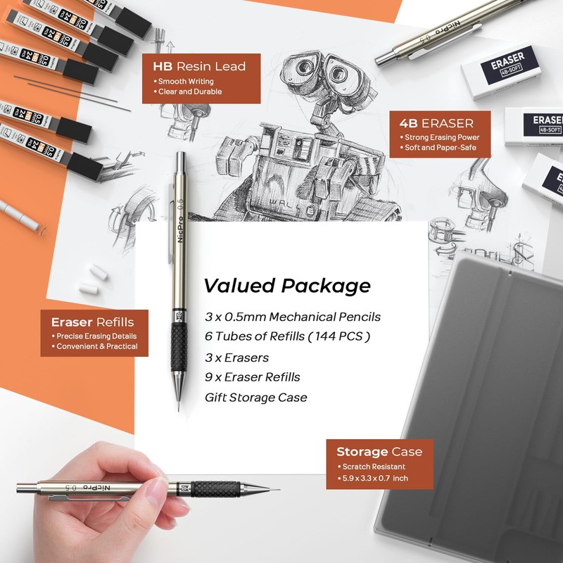 Nicpro 0.5 mm Art Mechanical Pencil Set in Storage Case,