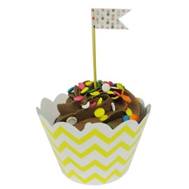 Wrapables Cupcake Wrappers, Standard, Chevron, Yellow, Set of 60